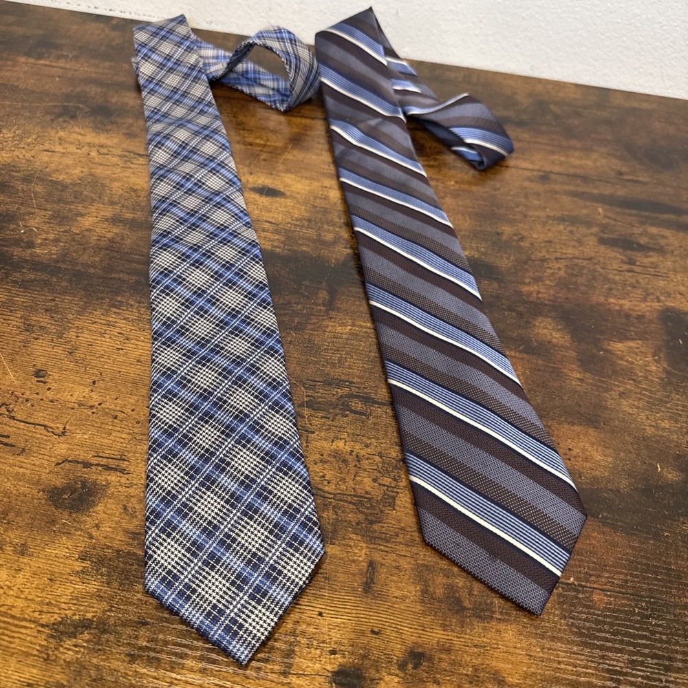 Bundle of 2 Jos. A. Bank Reserve Ties Blue Stripe + Blue Check | Silk Blend NEW!